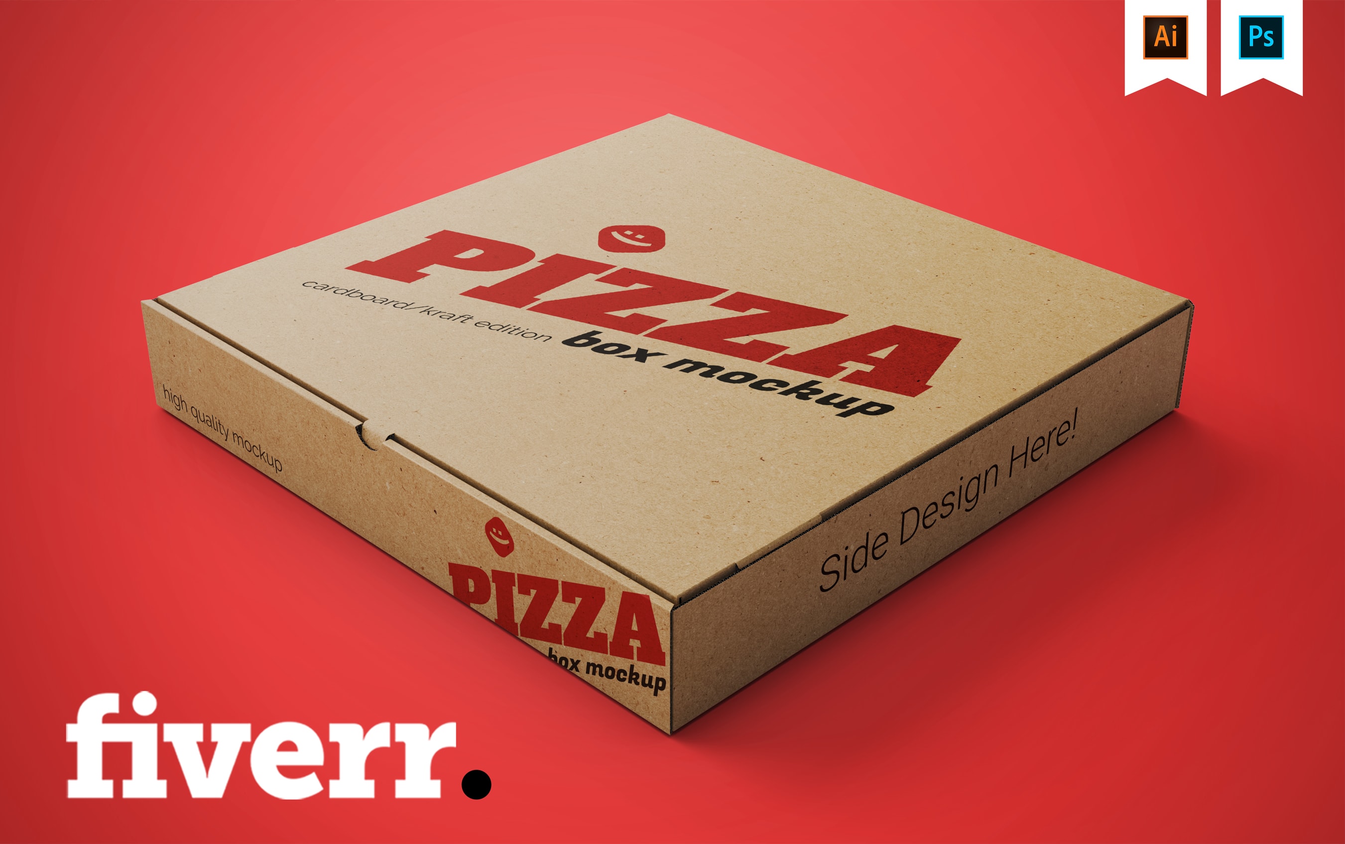 Pizza Box Mockup - Cardboard/Kraft - Top View Version