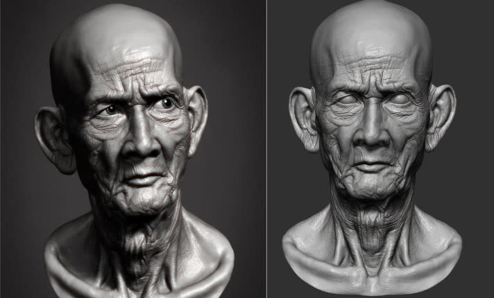 Making an Old Man's Face Sculpt in ZBrush & Maya
