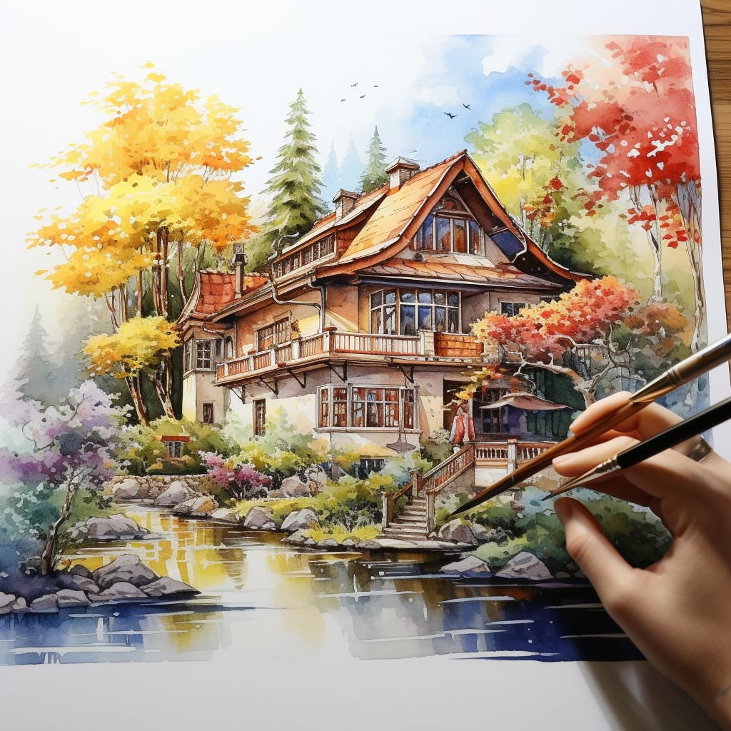 Japanese Landscape Watercolor Digital Art | Poster