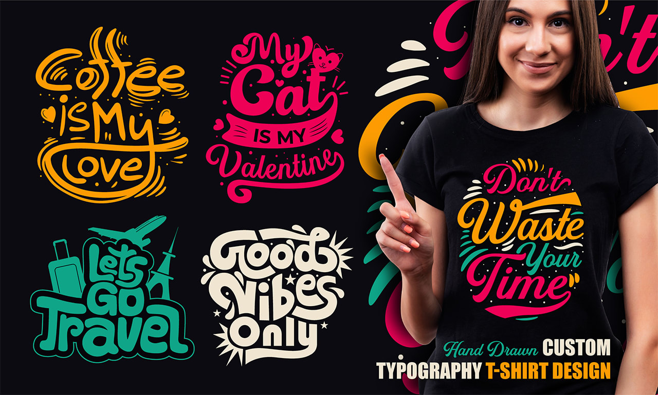 crea un design personalizzato per magliette con tipografia in stile font  disegnato a mano