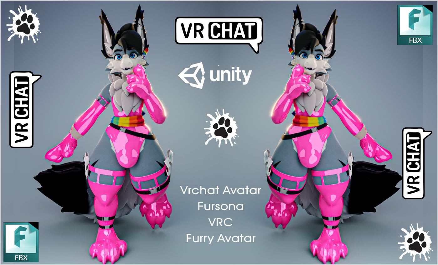 Just finished my 3rd VRChat model from scratch! (@sh_4rk on twitter) :  r/furry