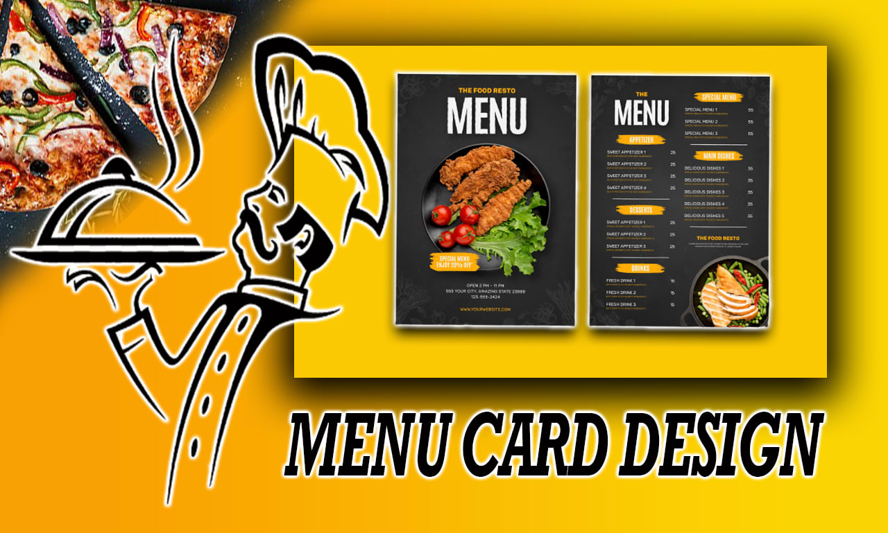 Do restaurant menu card and food menu design menu board by