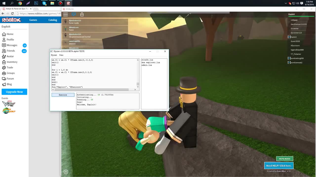 Help you on roblox and teach you hacks or give u scripts by Justasellergt