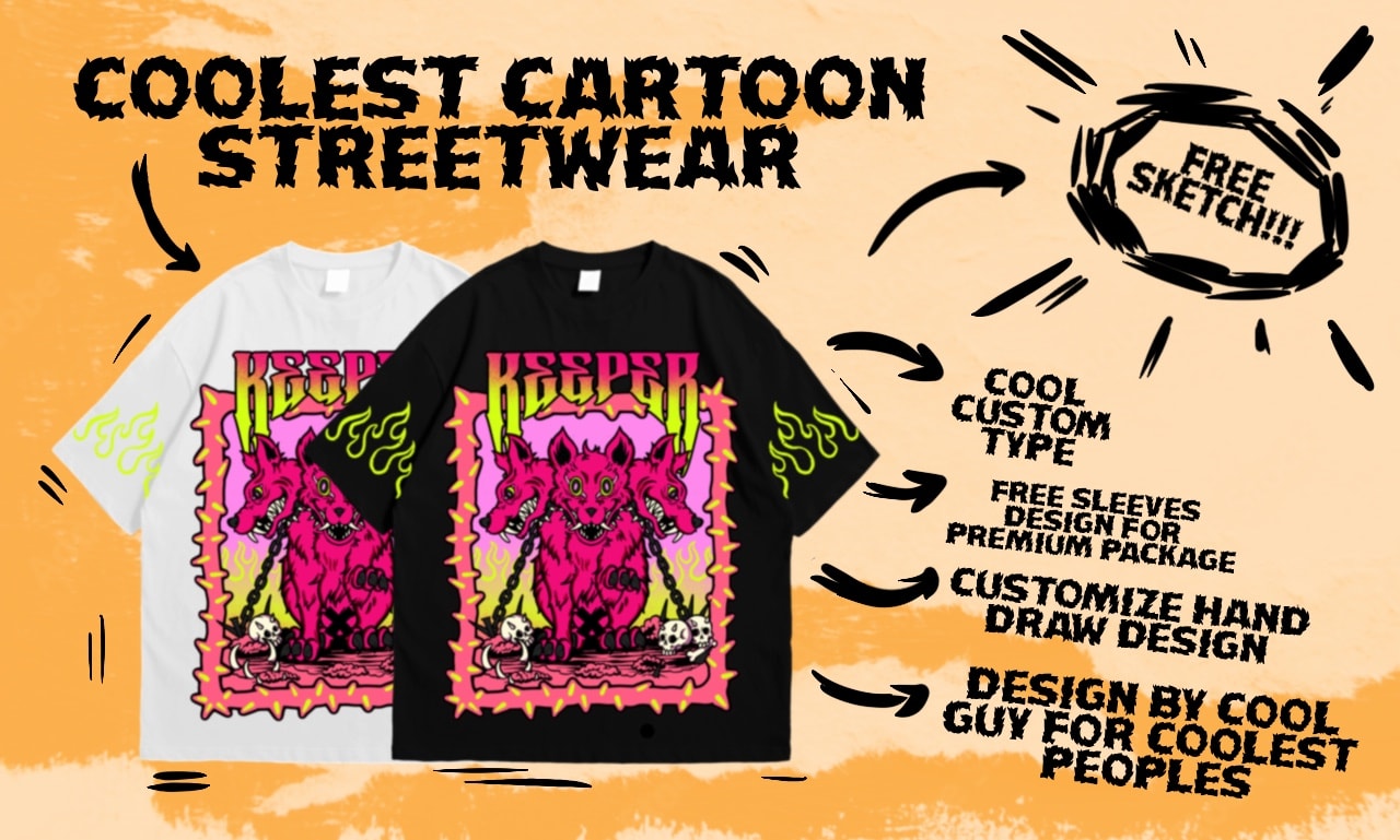 Design cool streetwear cartoon clothing illustration t shirt by