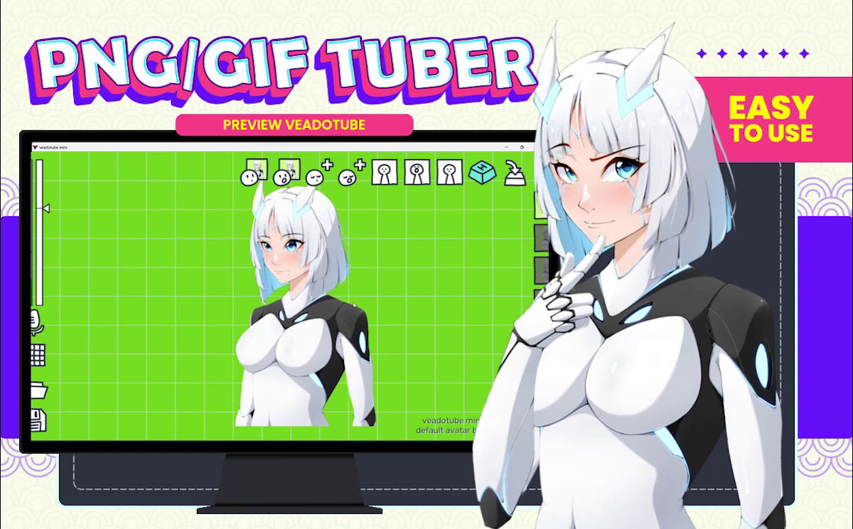 draw custom cyborg pngtuber avatar for kick, twitch, youtube in anime style