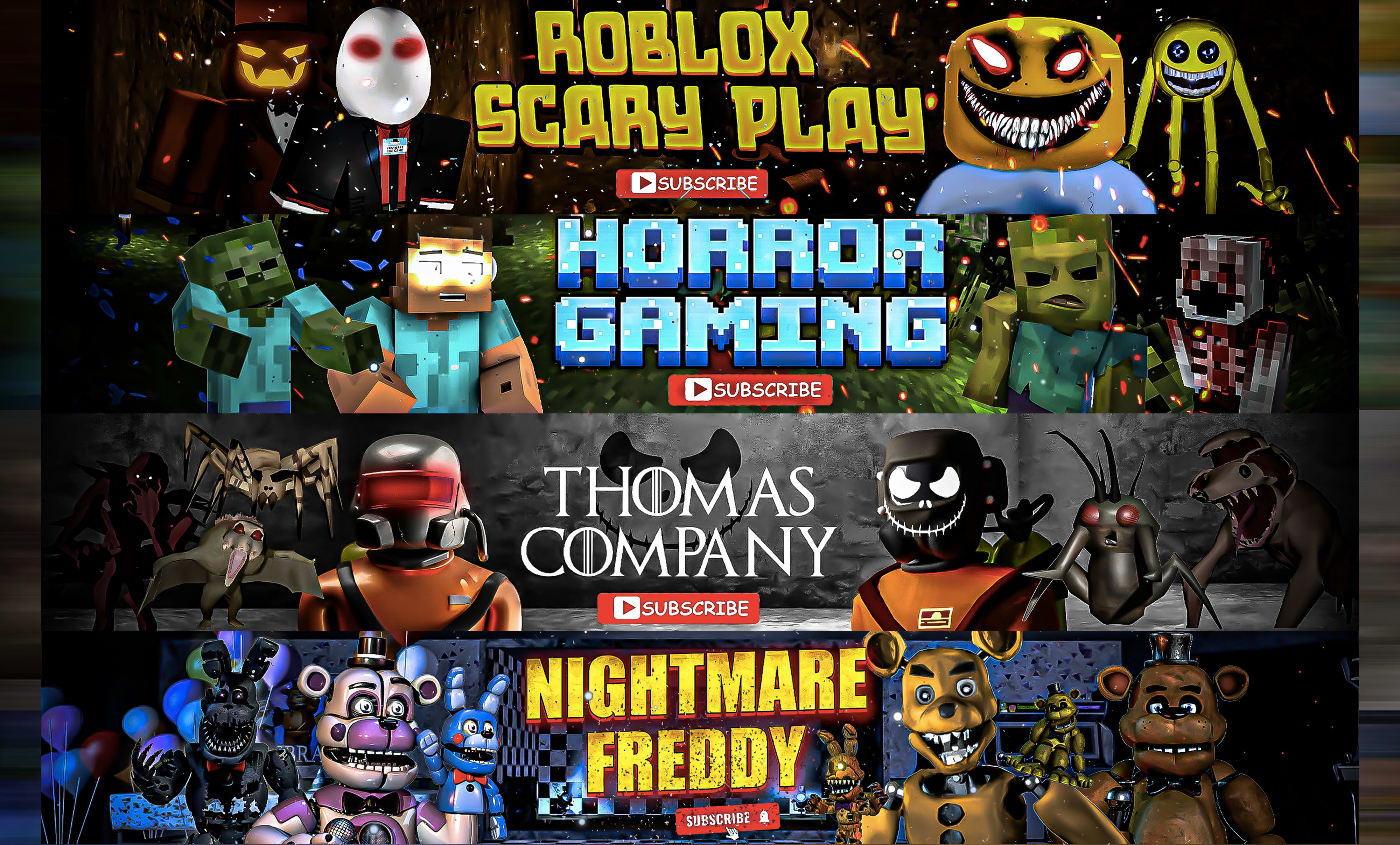 Make banner youtube twitch gaming horror,minecraft,roblox, fnaf ,lethal  company by Wordpstod | Fiverr