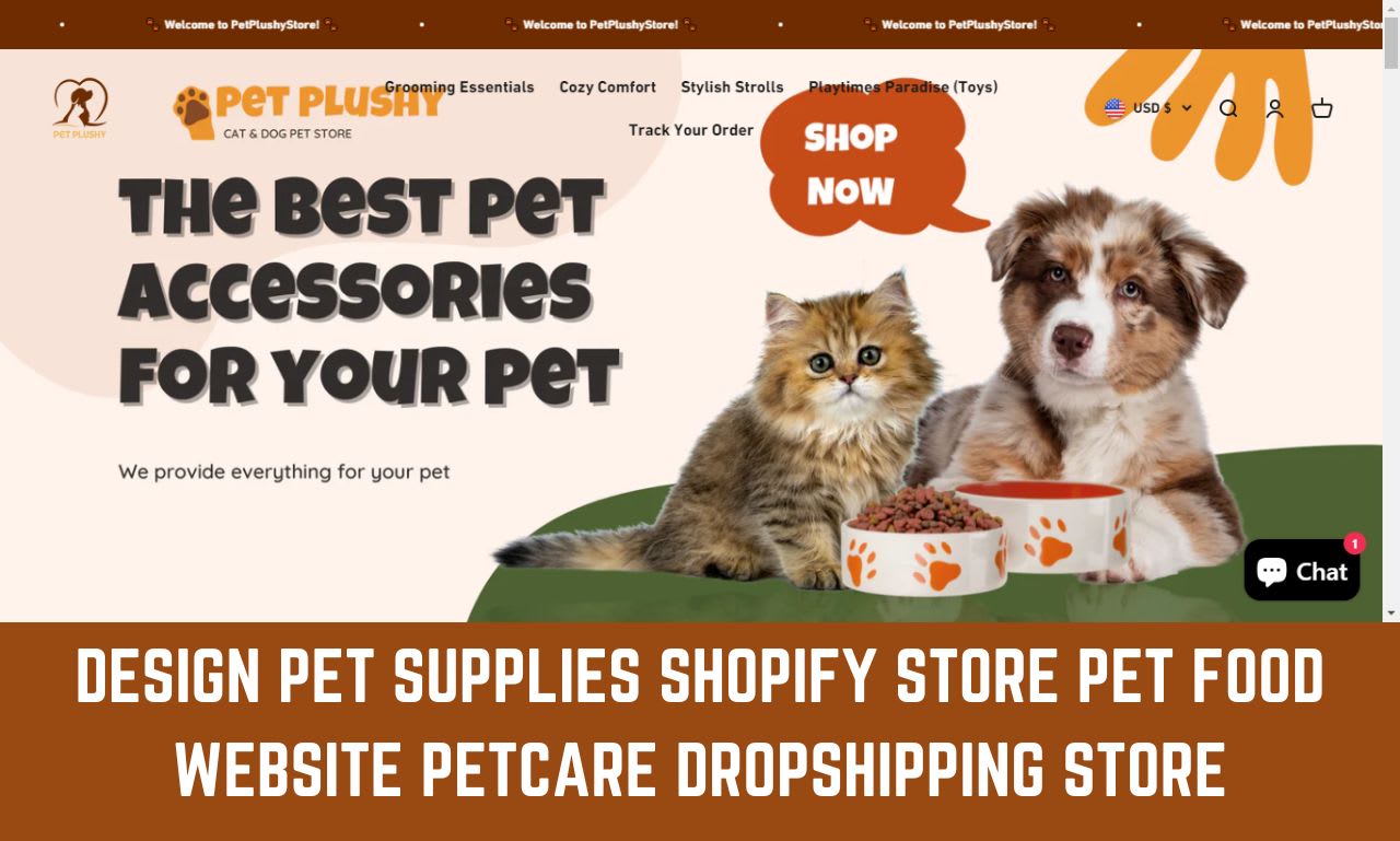 design pet supplies shopify store pet food website pet accessories dropshipping