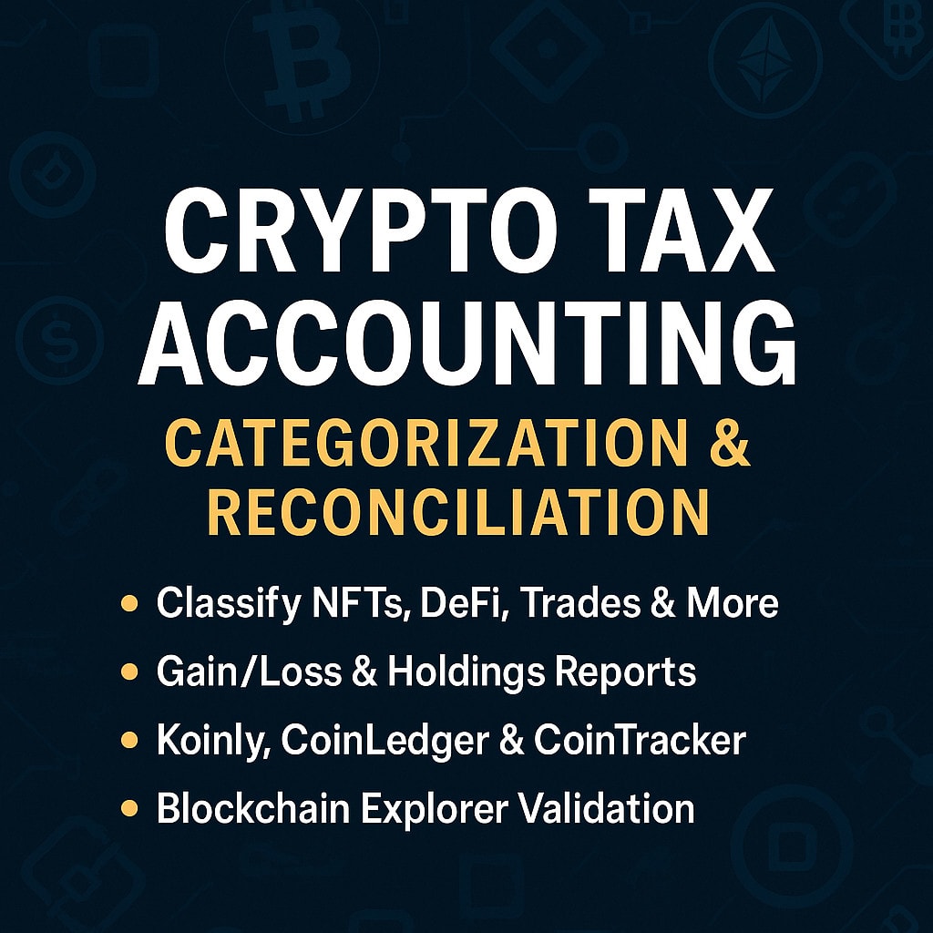 Crypto tax accounting, categorization and reconciliation by Sannanali548 |  Fiverr