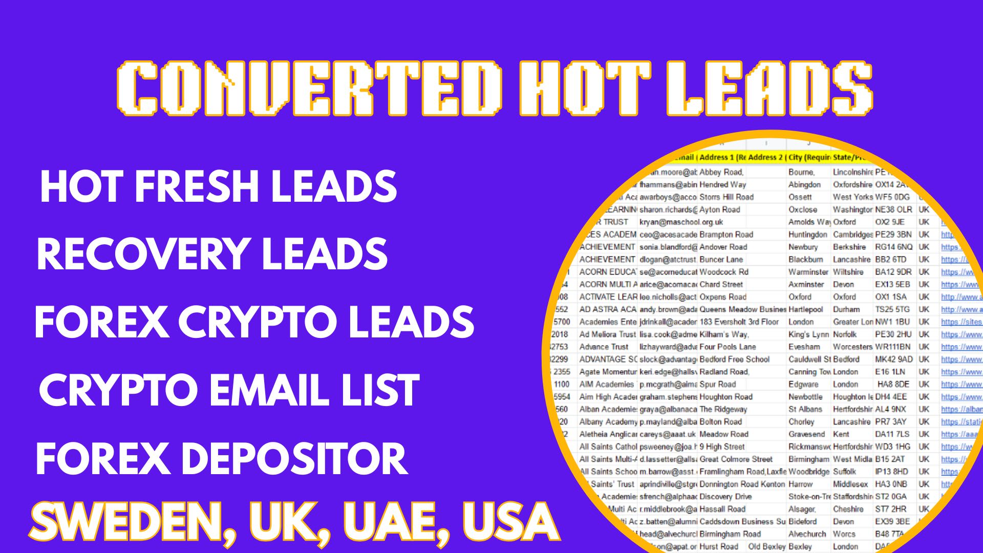 Fornecer lista de e-mails de criptomoedas, leads, coinbase, binance, leads  de forex e criptomoedas