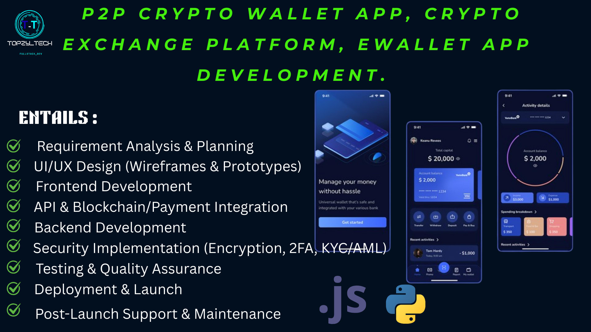 Desenvolver aplicativo de carteira crypto p2p, site de exchange de crypto e  aplicativo de carteira digital