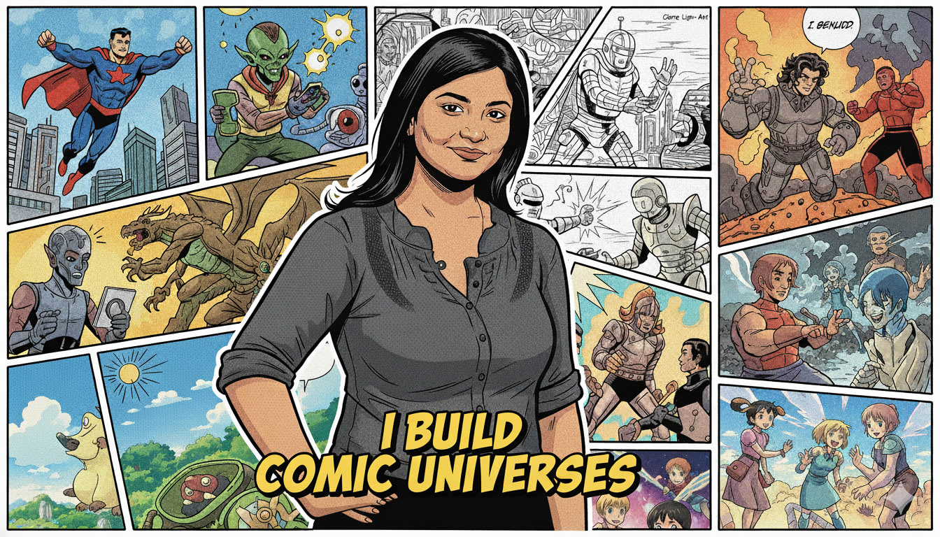 Saranya — AI Comic Artist at DrawMyComic.com, showcasing a range of comic art styles