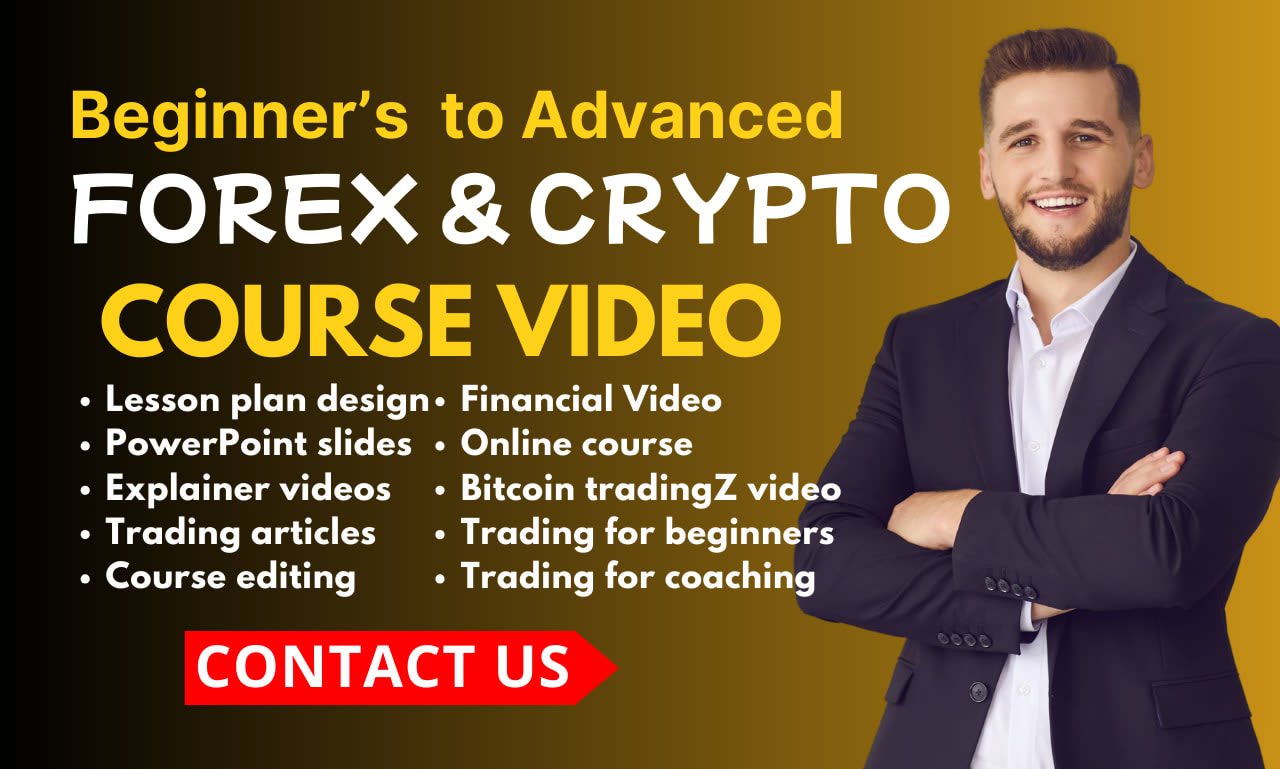 Crie um curso de vídeos de trading do básico ao avançado para forex,  crypto, mercado de ações