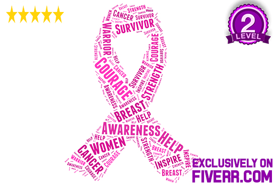 Breast Cancer Ribbon with Encouraging Words - Breast Cancer Research -  Posters and Art Prints