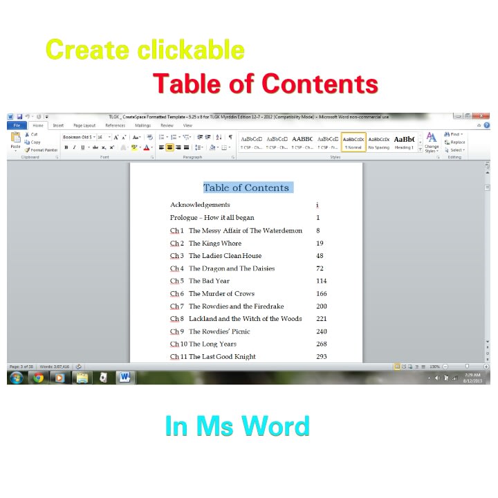 creating a clickable table of contents in word