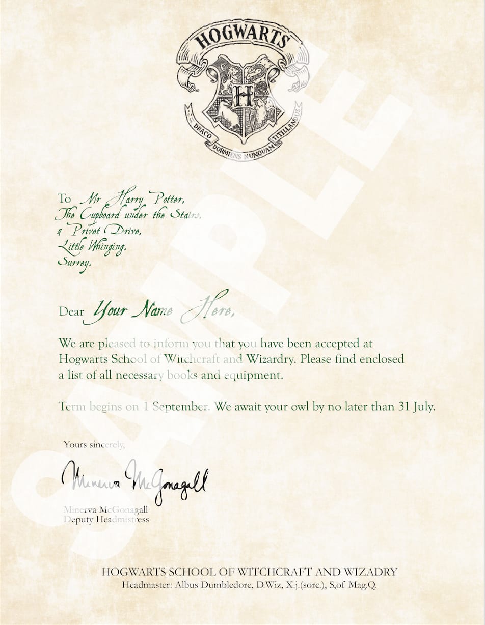 Harry Potter Hogwarts Acceptance Letter