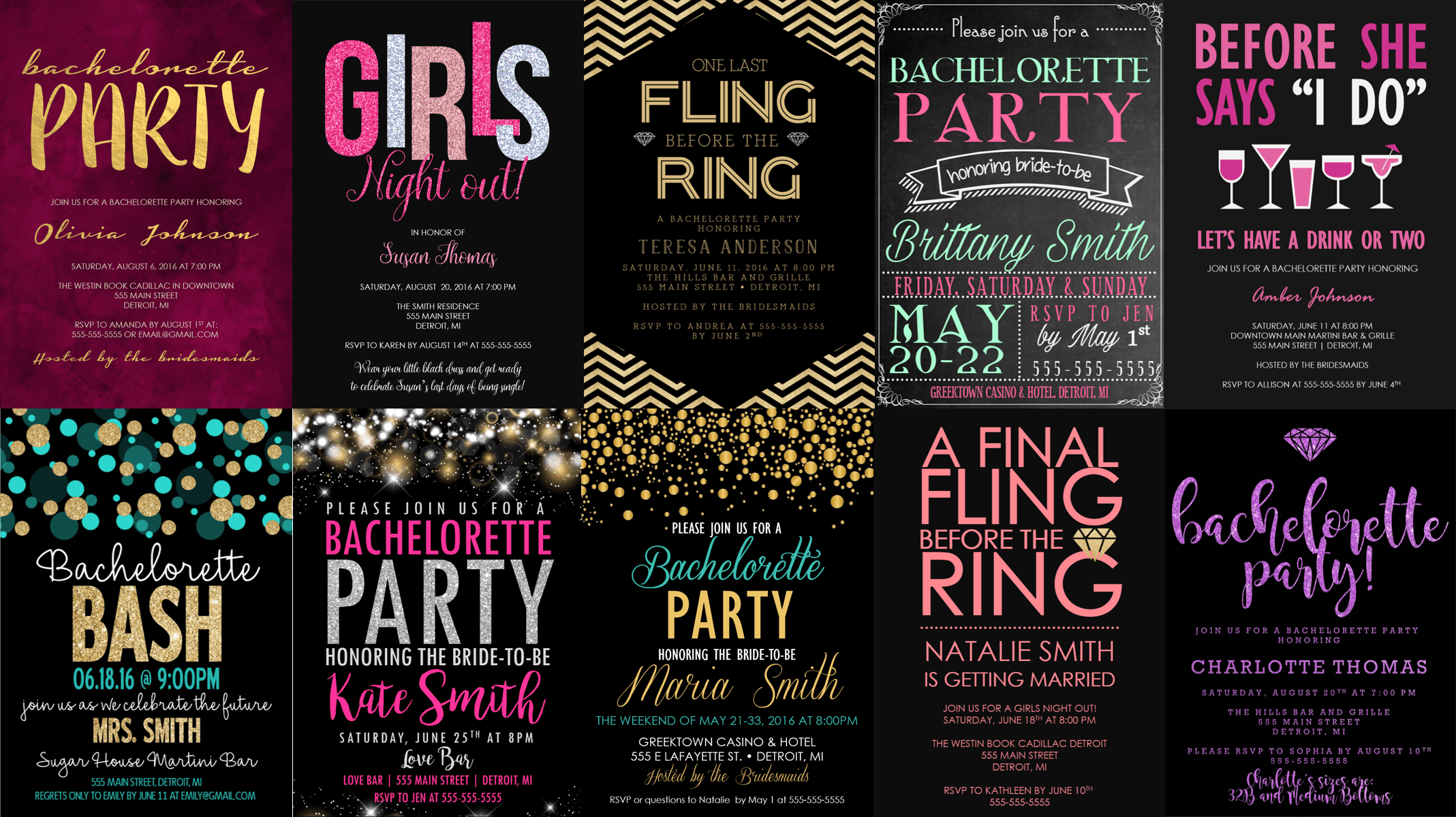 design unique and sparkly bachelorette party invitations