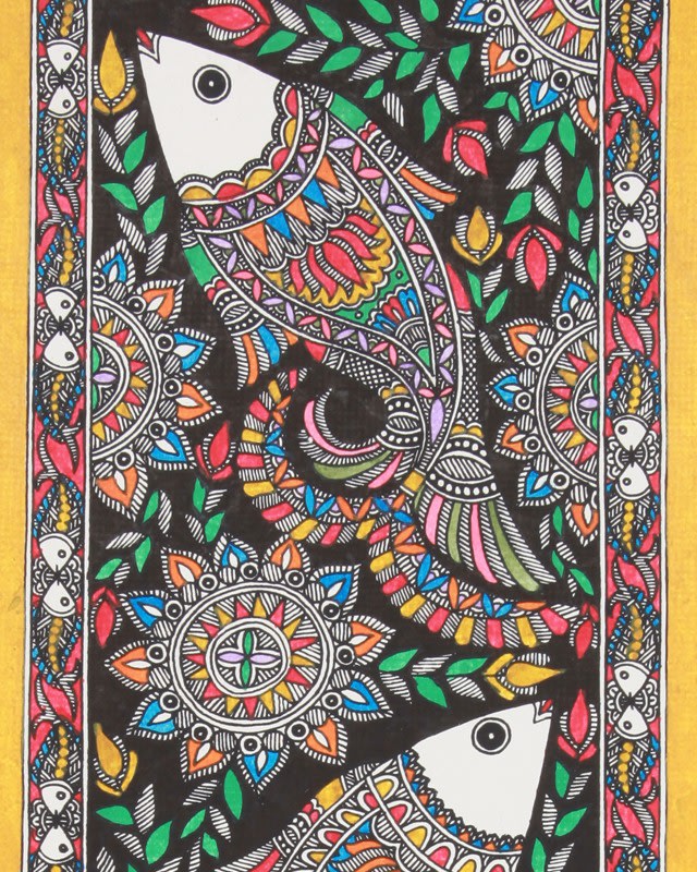 madhubani painting on handkerchief