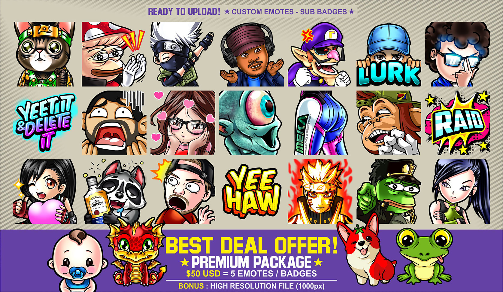 Create Premium Twitch Emotes Or Sub Badges In My Styles By Aces Go Fiverr