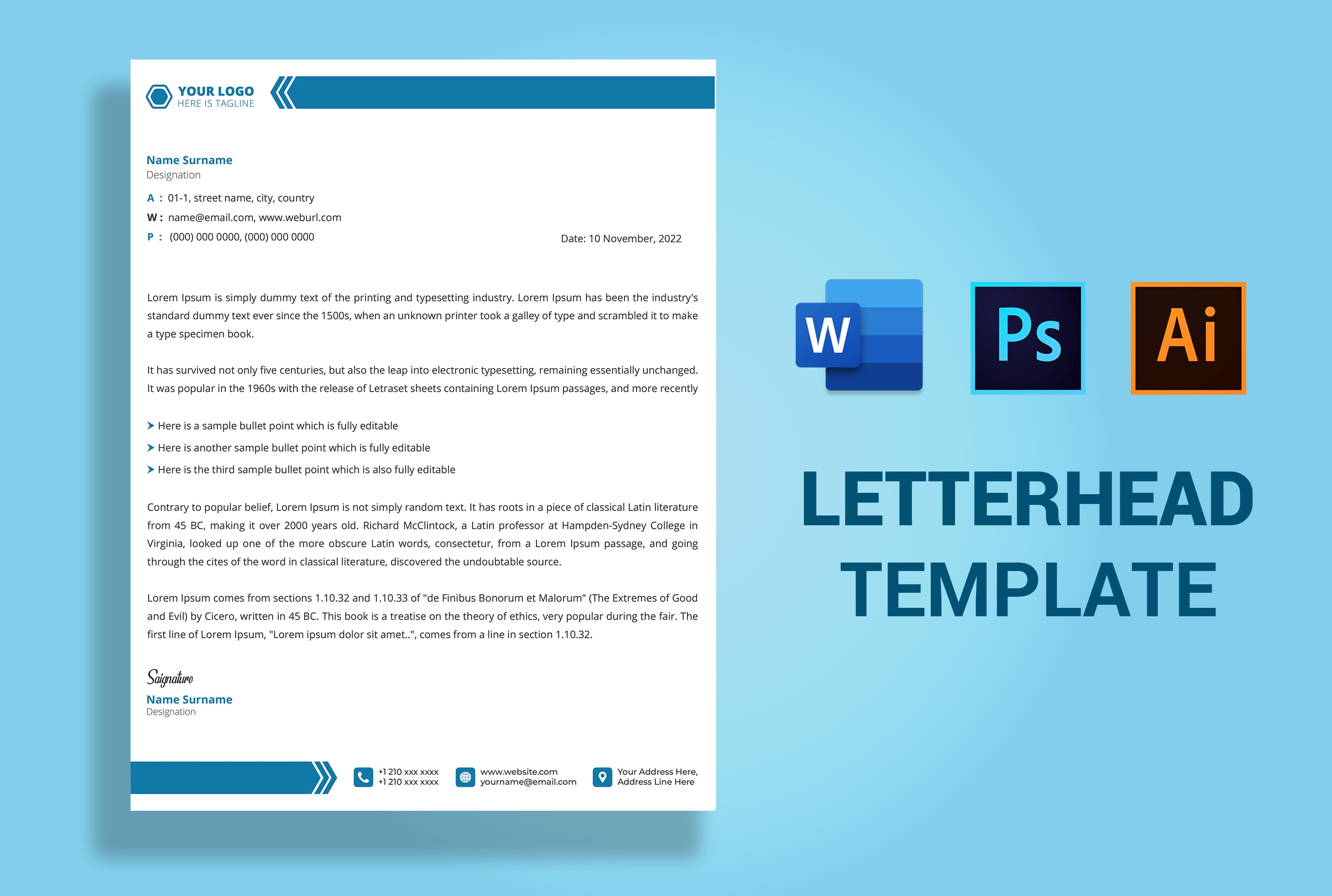 Design editable letterhead template ms word, ai, psd, pdf by Throughout How To Create A Letterhead Template In Word