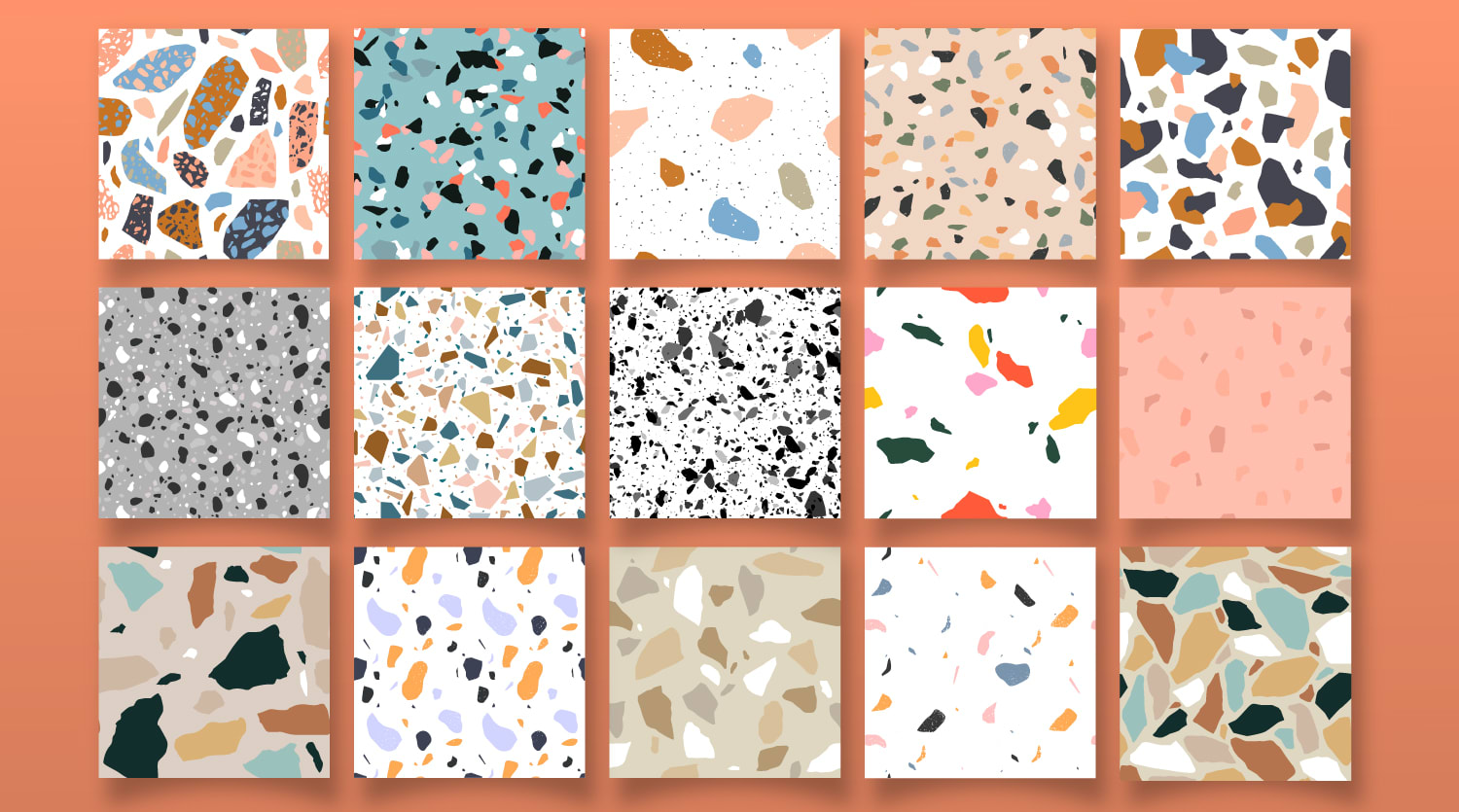 アート・デザイン・音楽 TERRAZZO Number 1 Fall 1988 Design custom terrazzo seamless pattern background print by