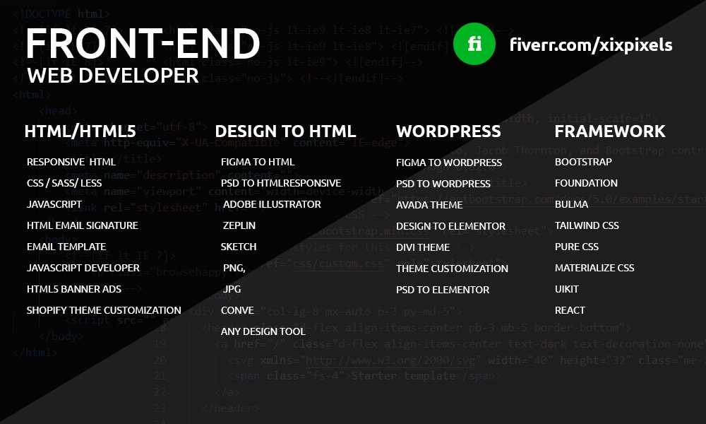 Be your front end developer html5, css3, js by Xixpixels | Fiverr