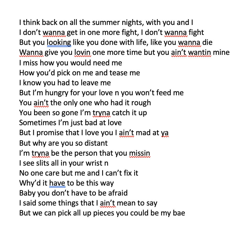 Write lyrics for a love song by Samjacobyansky  Fiverr