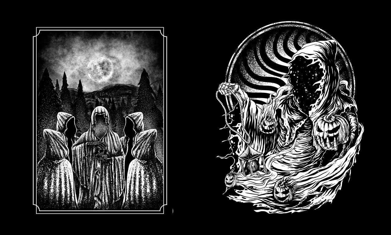 Do detailed dark art illustration, horror, brutal, metal by