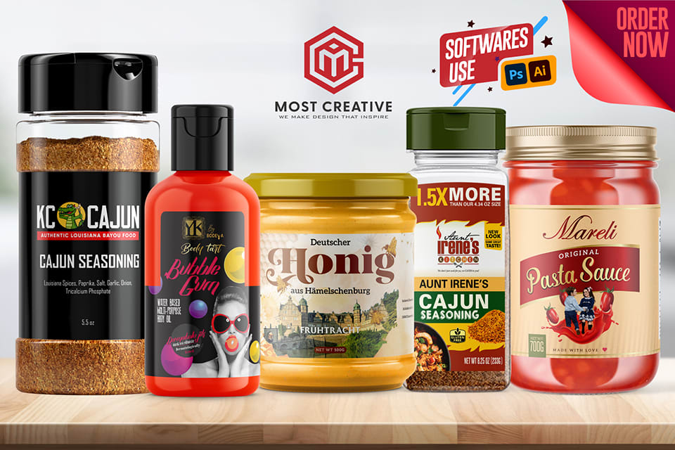Concevoir des étiquettes de pots, des étiquettes de mer, des épices, des  étiquettes de bouteilles de sauce ou des étiquettes de miel