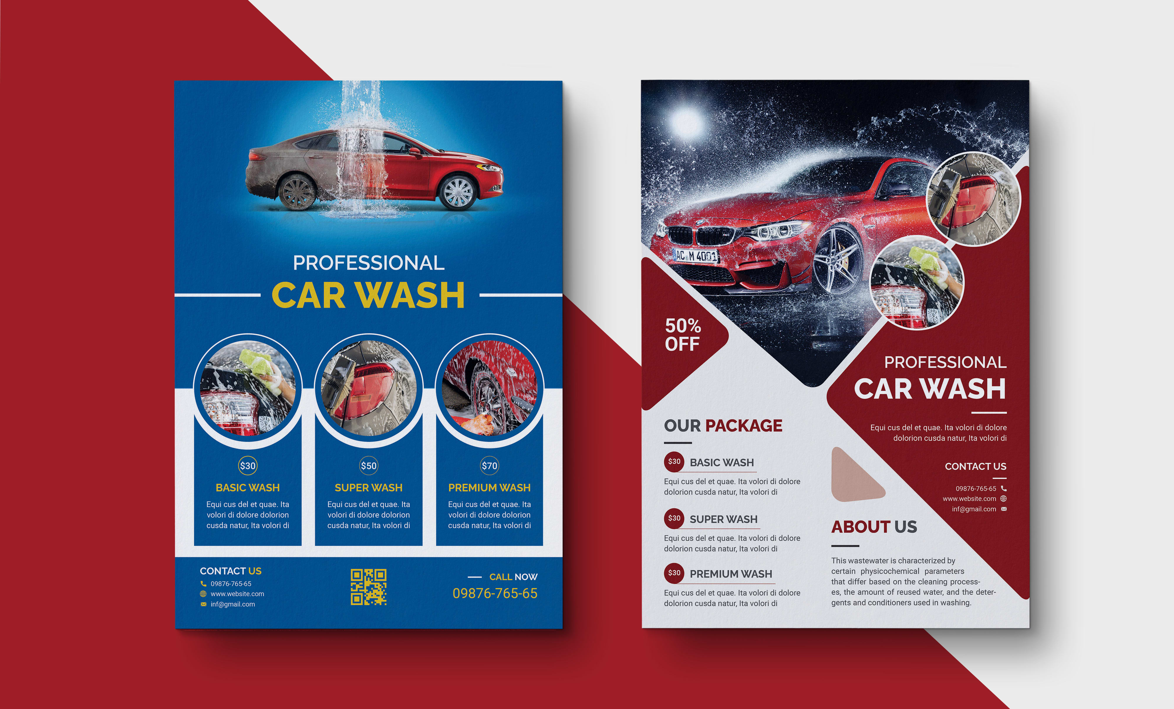 Design-autowaschanlage, autoaufbereitung, preislisten-flyer, one-pager,  postkarte, broschüre