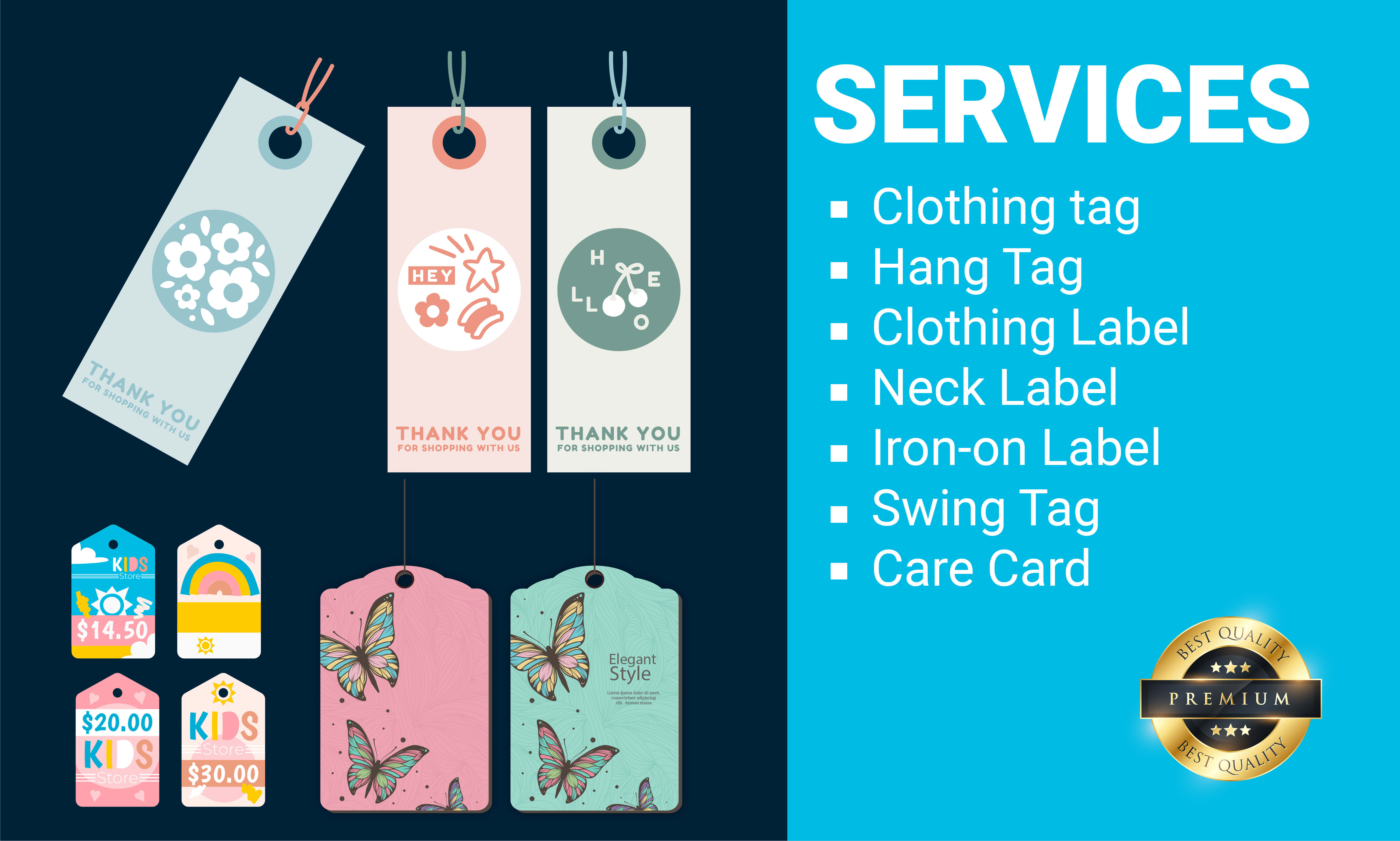 design hang tags, shirt tag and clothing labels