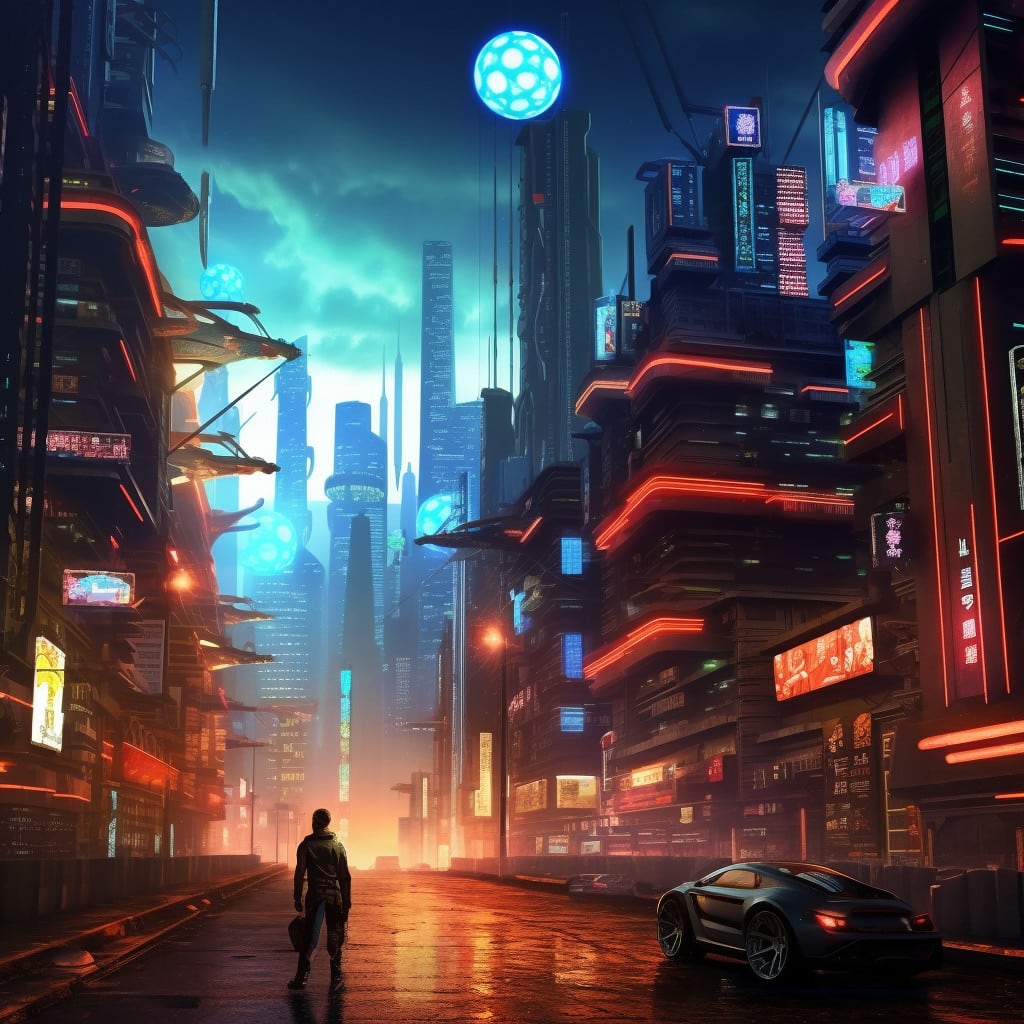 Make a futuristic cyberpunk city art sci fi background art by