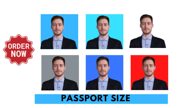 Passport photo with blue background