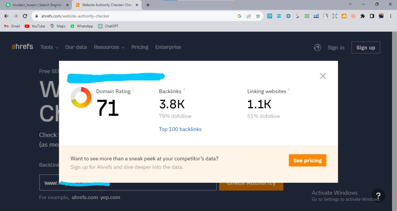 Backlink Checker Domain Authority Analysis Page Authority Score