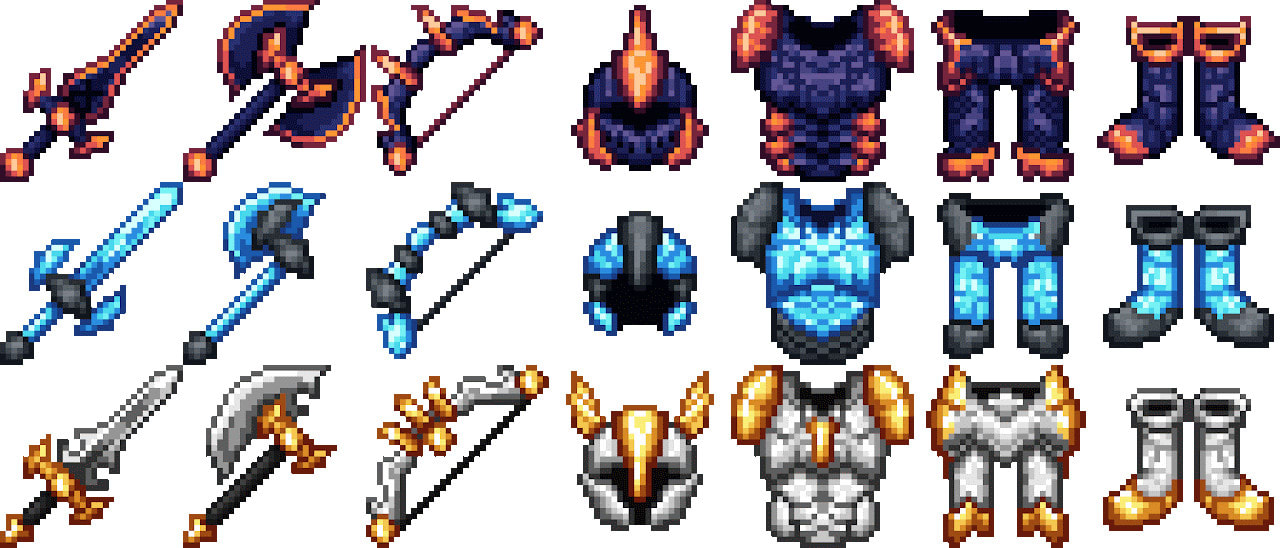 Weapons, Armor And Tools Pixel Art Set. Game Assets Vector Illustration,  Editable Royalty Free SVG, Cliparts, Vectors, and Stock Illustration. Image  181701530.