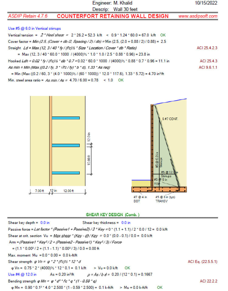 Cantilever Retaining Wall Design Example Using Asdip Counterfort