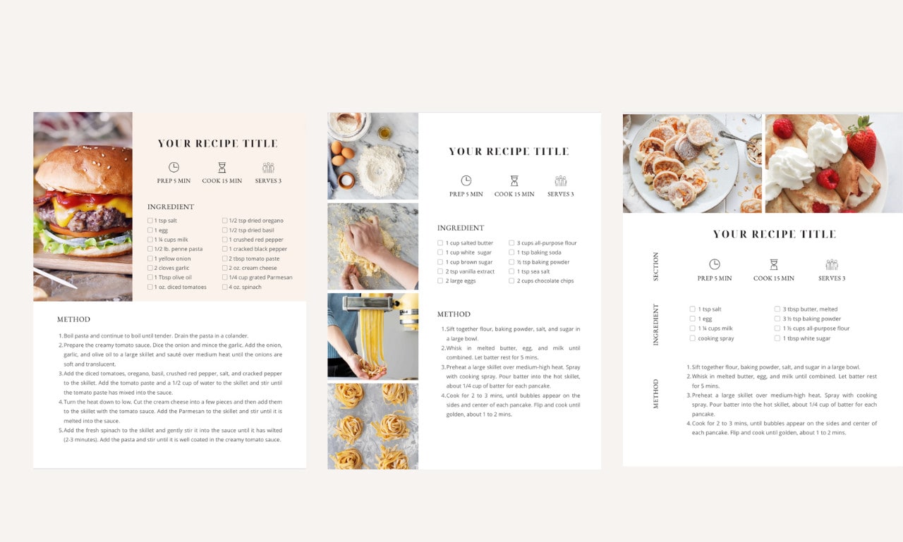 Recipe Book Template Cookbook, Minimal Clean White, Editable