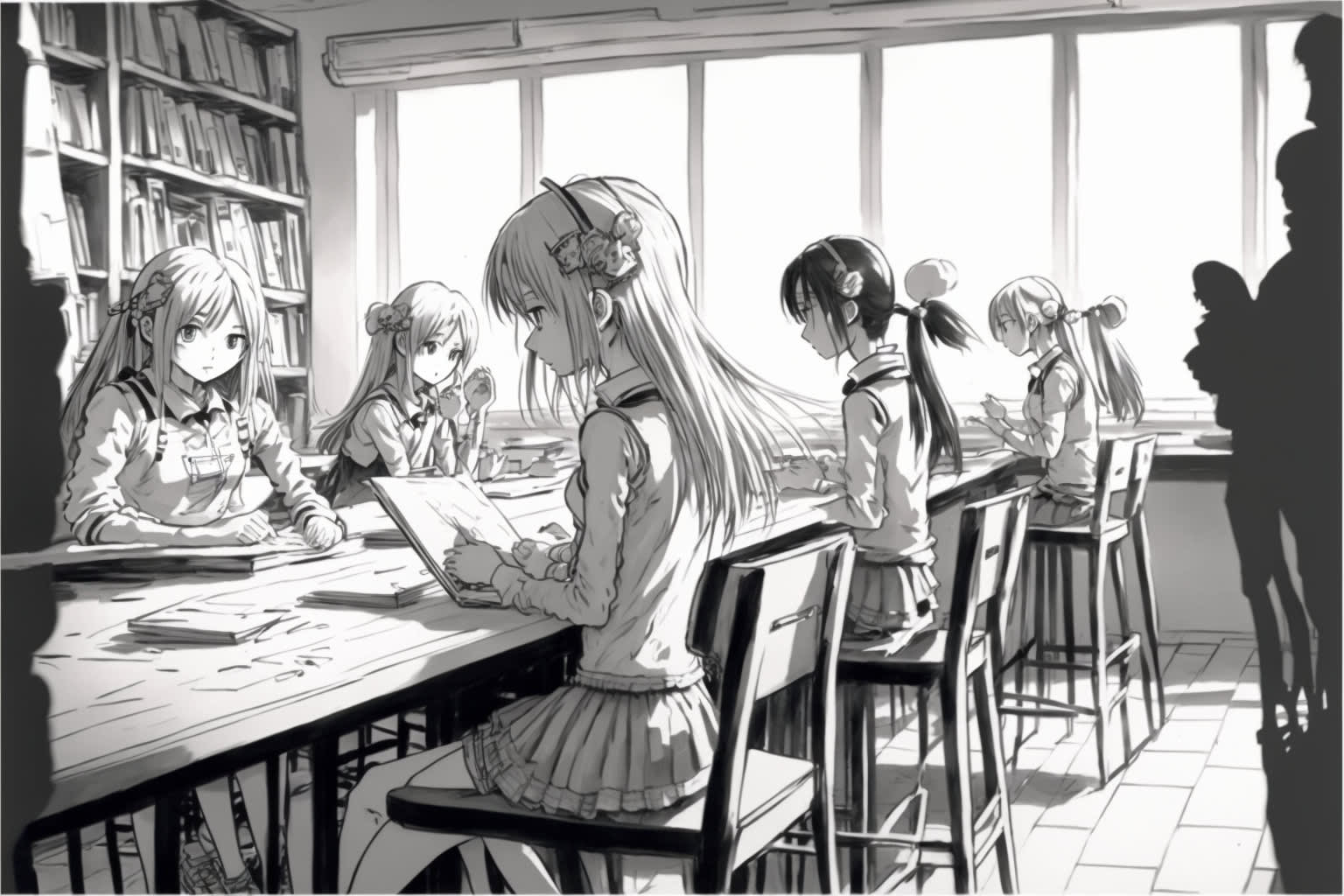 Black & White Anime Classroom Background Graphic by MeiMei10 · Creative  Fabrica