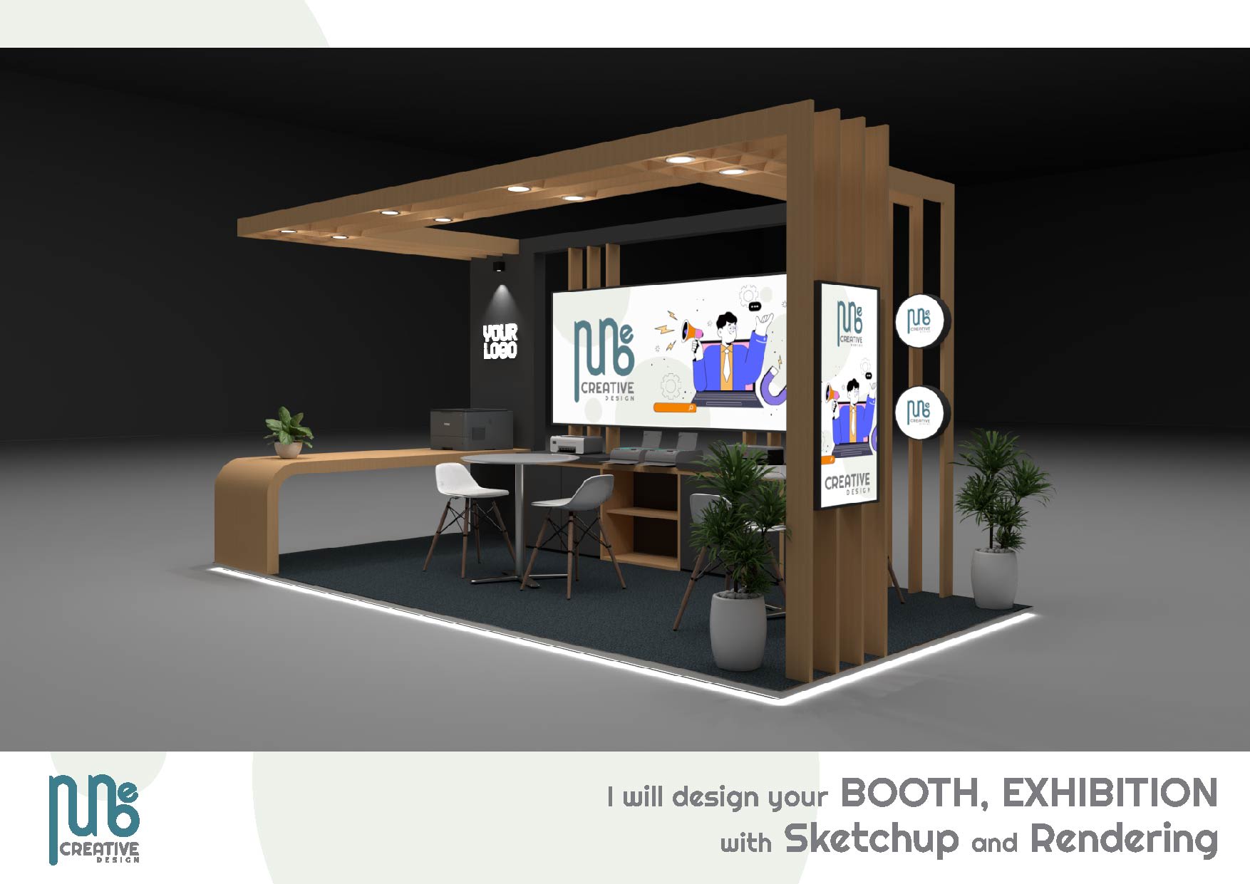 Design your booth, exhibition with sketchup and rendering by