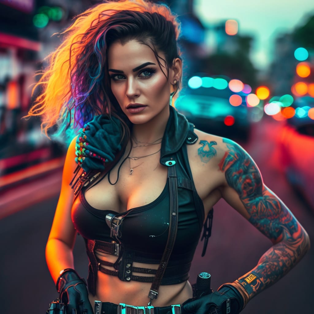 Premium AI Image  cyberpunk girl woman neon background