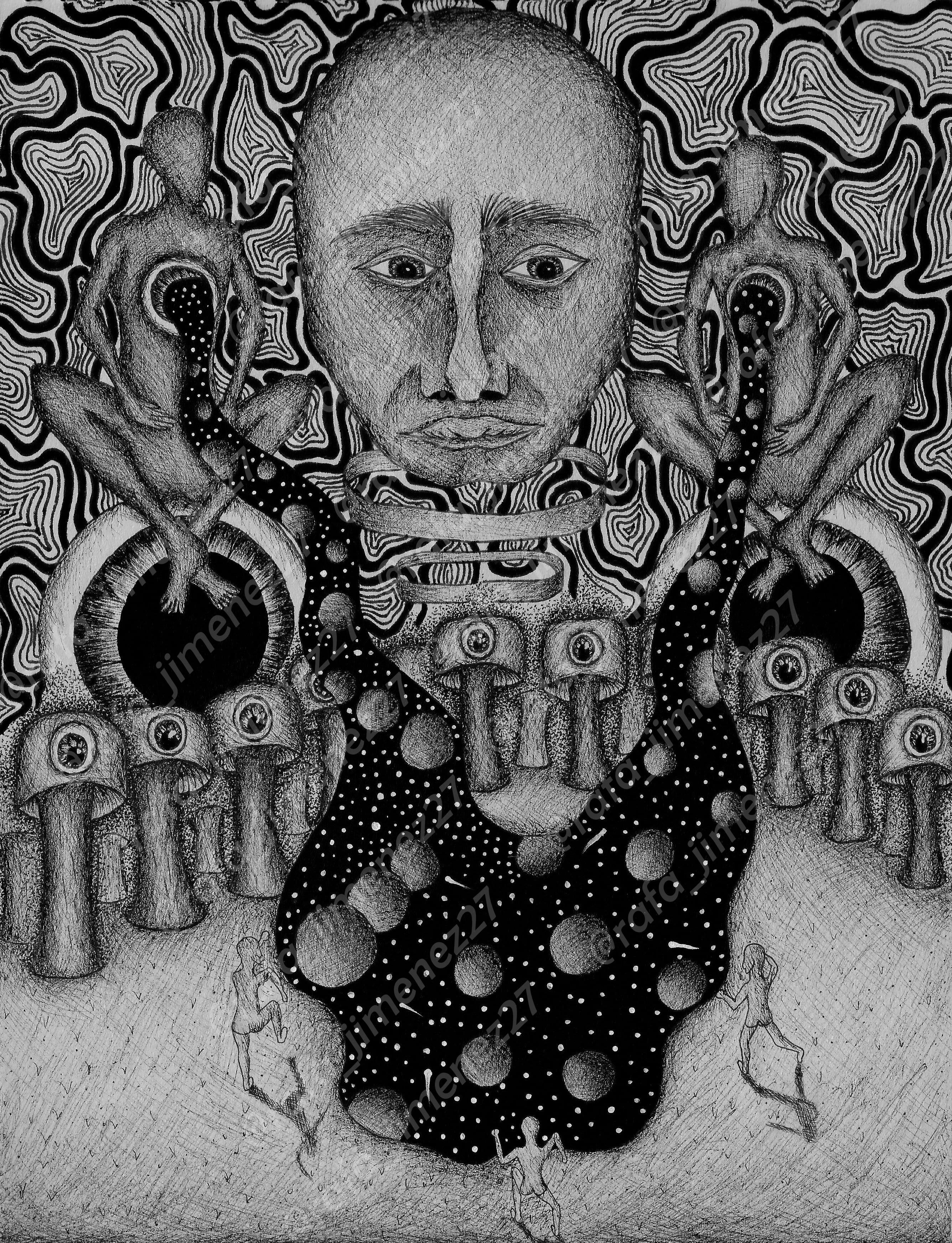 Arte psichedelica con tecnica analogica e digitale, b,n e full color