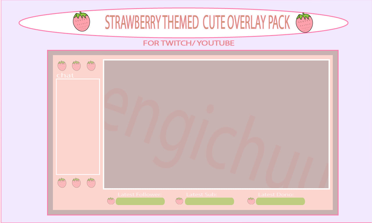 Strawberry Twitch Stream Overlay Webcam Game Borders Just -  in 2023