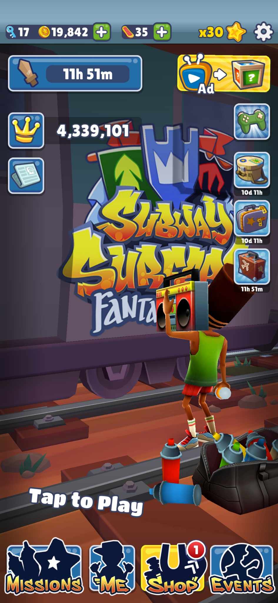 subway surfers（speedrun）最快获得500金币个人最佳（望过审）