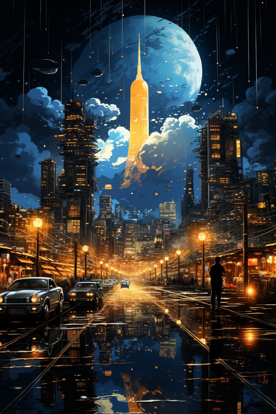 Make a futuristic cyberpunk city art sci fi background art by