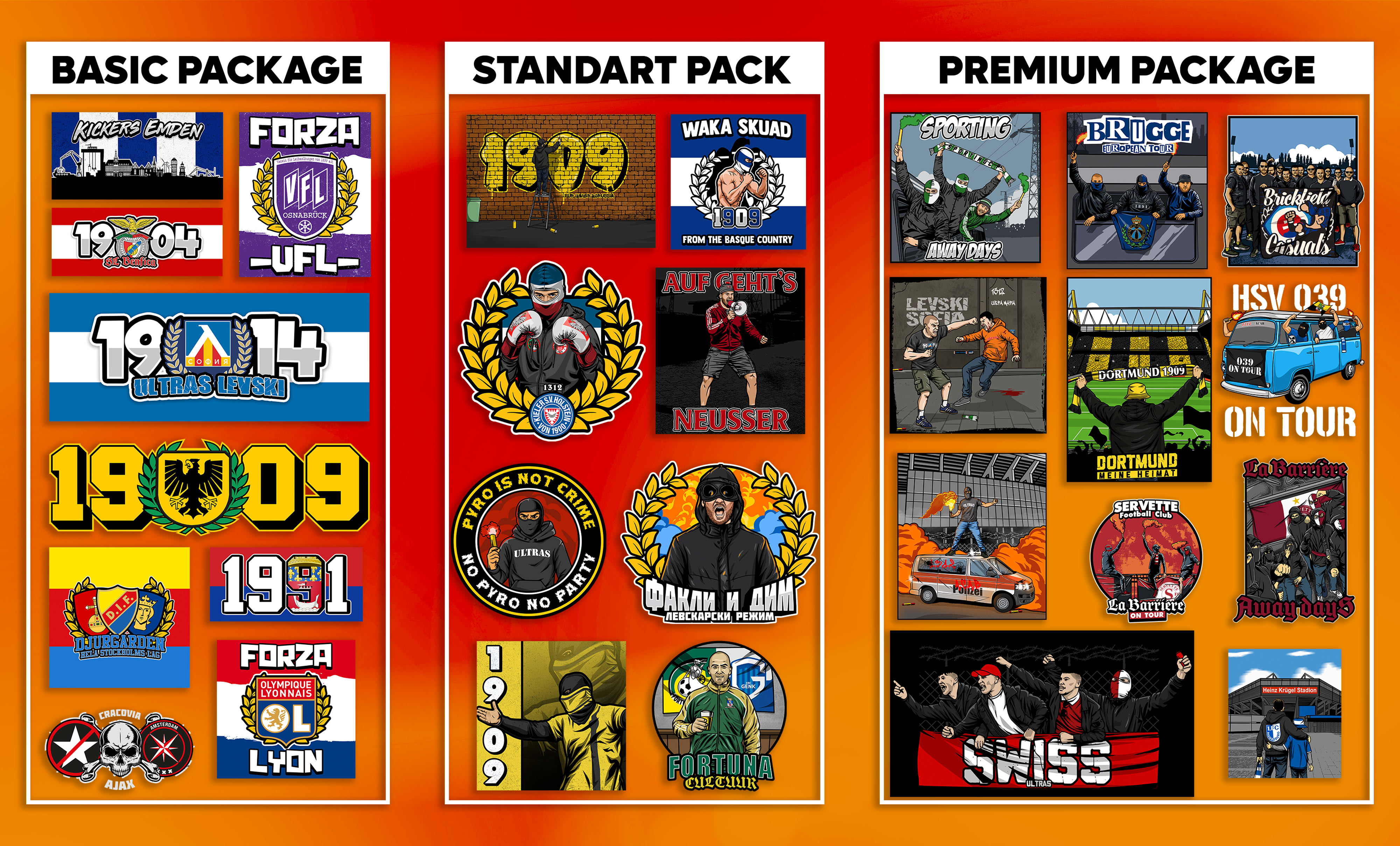 Lot De 12 Stickers Rares DEUTSCHLAND Hooligans - Autocollants Originaux Ultras Tifo