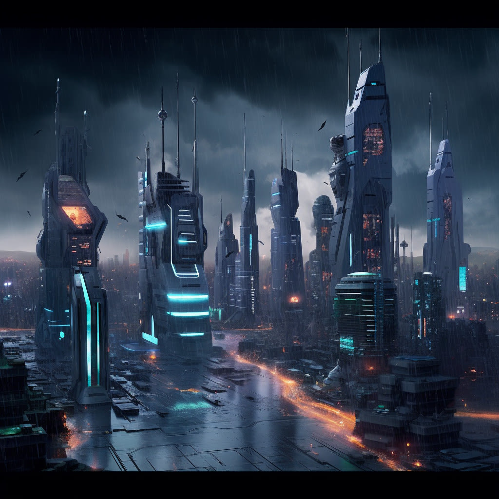 Make a futuristic cyberpunk city art sci fi background art by