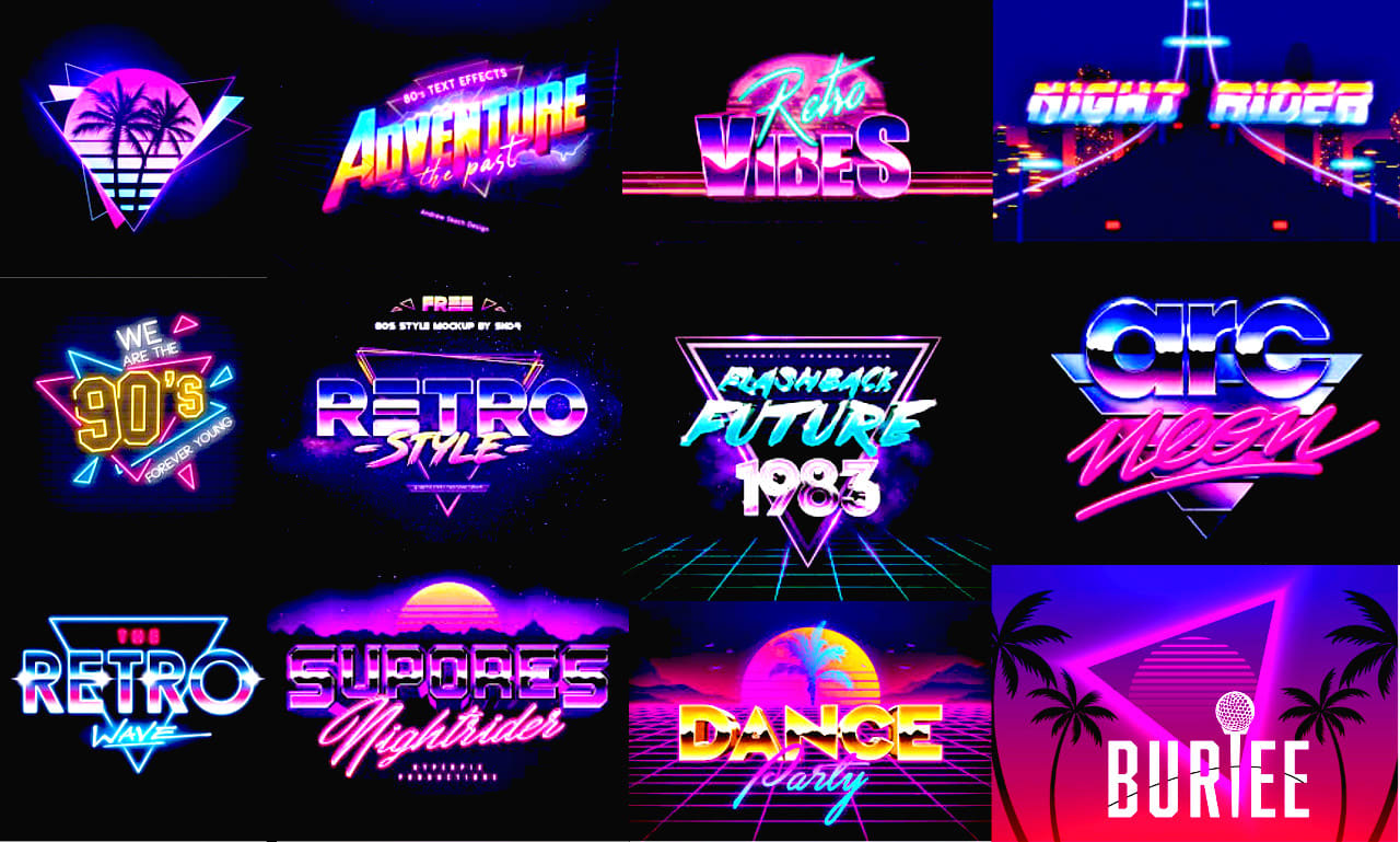 Colorful musical turntable emblem 80s style design