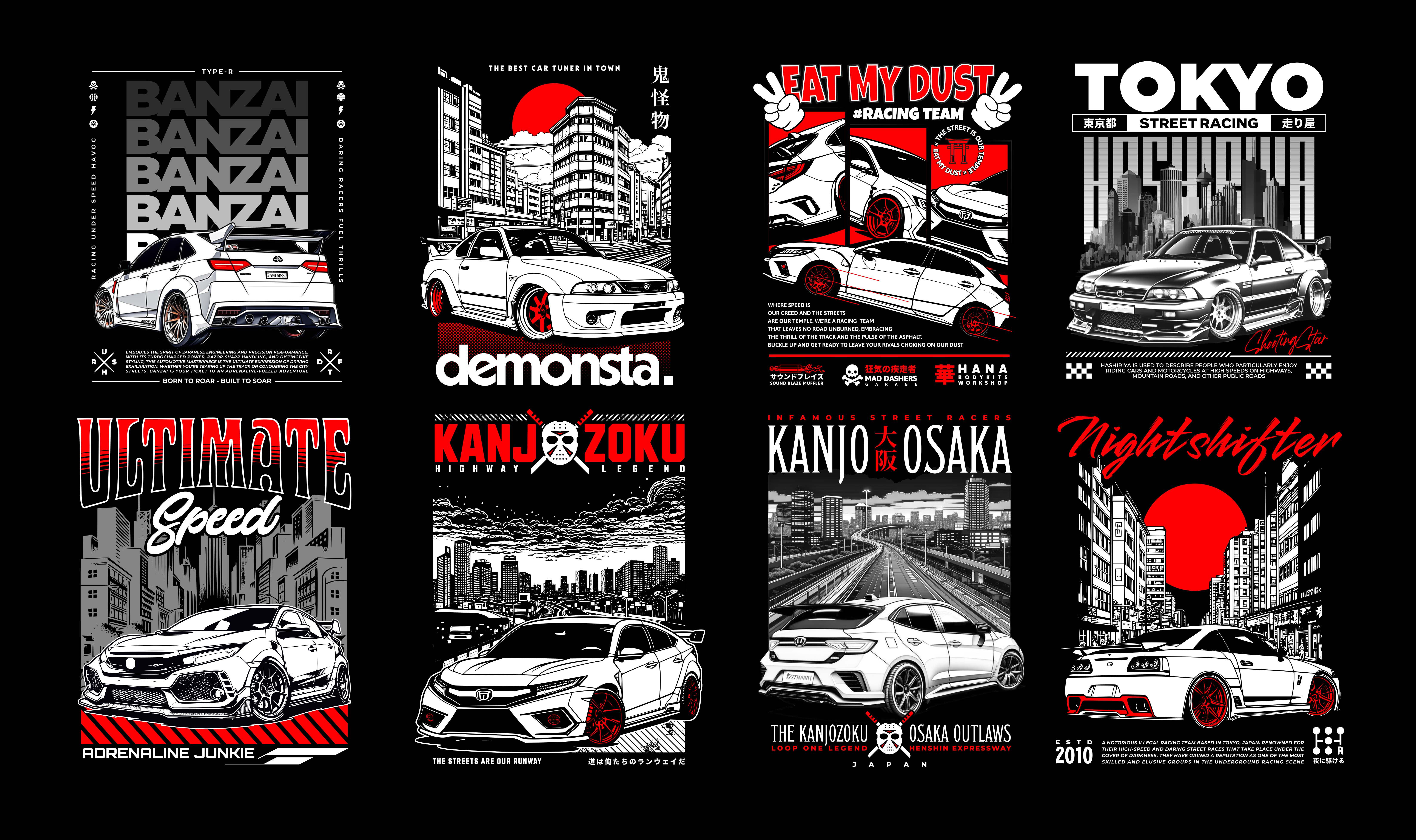 Make streetwear style car illustration and tee design by