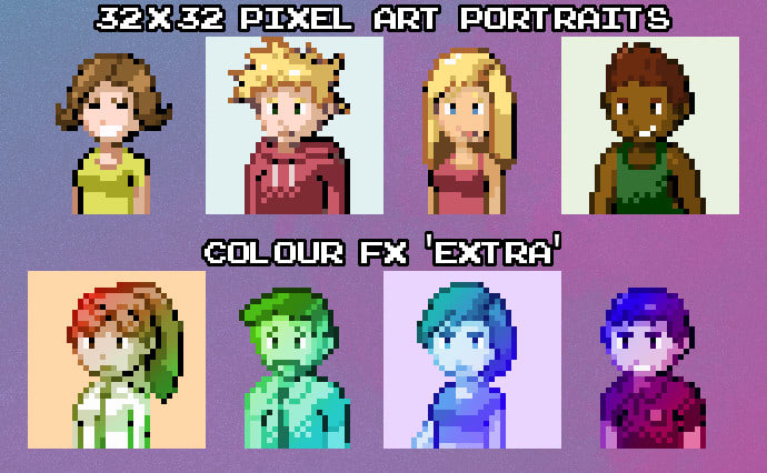 OC][CC] Five color 32x32 character portraits for a game I'm working on. : r/ PixelArt