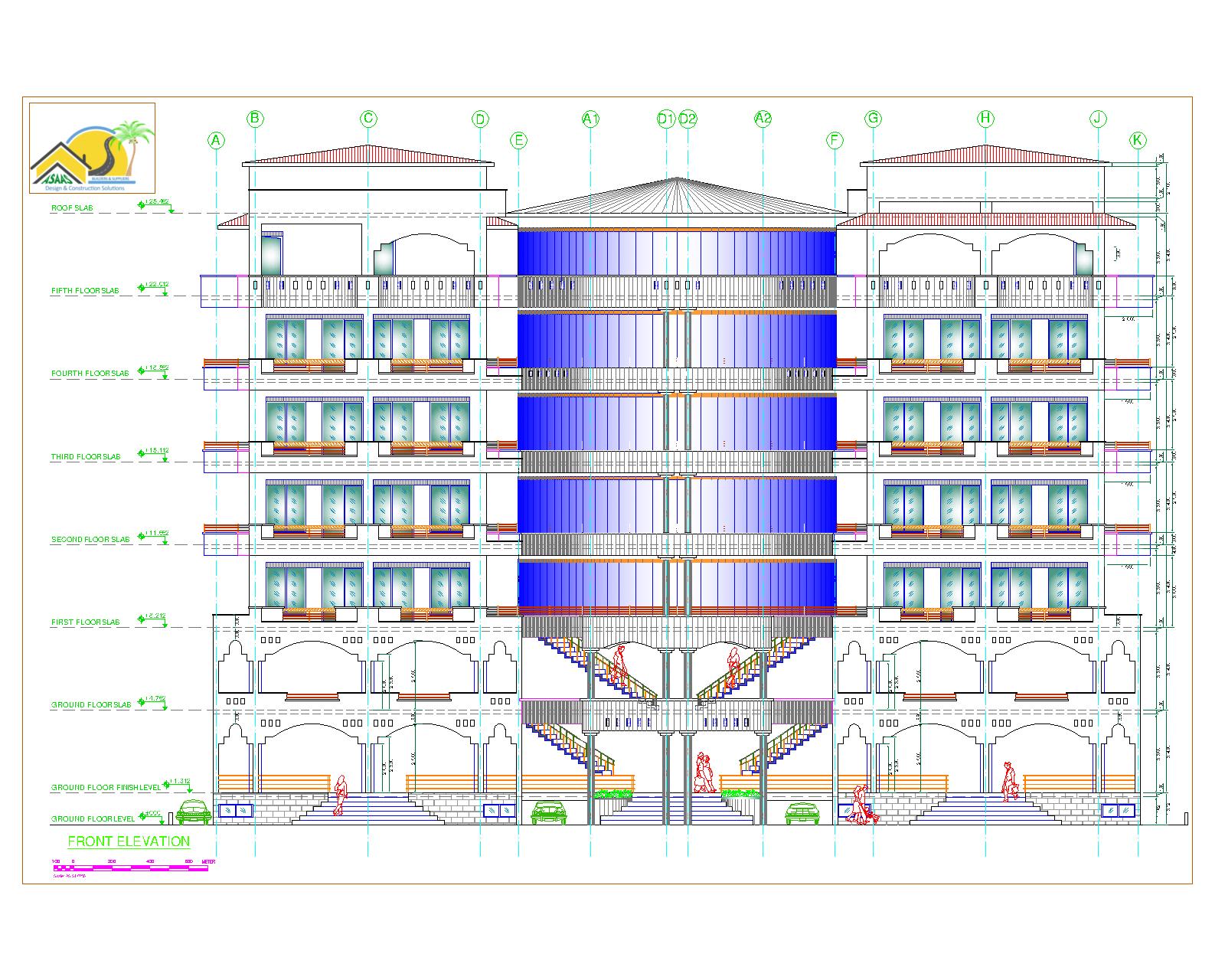 Multi Story Office Building Architecture Floor Plan And Elevations