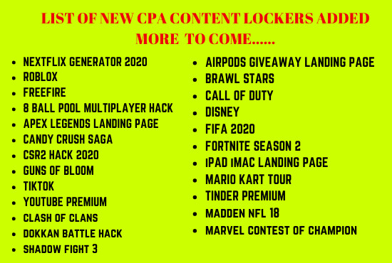 Give You 36 Content Lockers And 100 Landing Pages For Cpa With Bonuses By Graphics Promo - cpa script file roblox generator make money with cpa